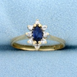 Natural Sapphire And Diamond Ring In 14k Yellow Gold