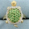 Chrome Tourmaline And Diamond Turtle Ring In 14k Yellow Gold