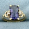 Color Changing 5ct Sapphire And Diamond 3-stone Ring In 10k Yellow Gold