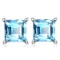 6mm Square Step Cut Natural Sky Blue Topaz Stud Earrings In Sterling Silver