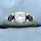 3 Stone Diamond And Sapphire Engagement Ring In 14k Yellow Gold