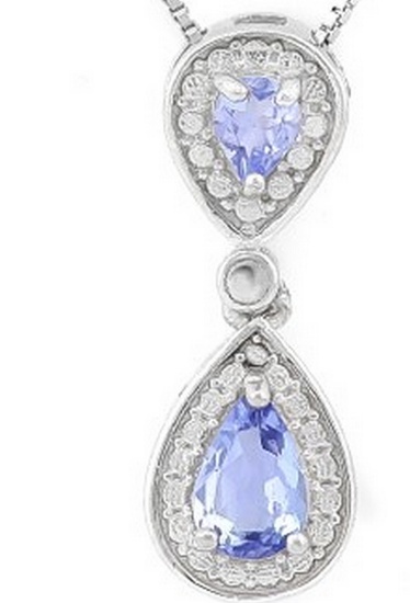 Pear Cut Tanzanite Dangle Drop Necklace In Sterling Silver