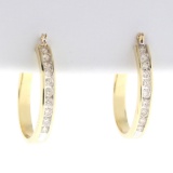 1/2ct Tw Diamond Hoop Earrings In 14k Yellow Gold