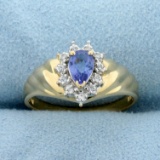 Tanzanite And Diamond Ring In 14k Yellow Gold