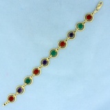 7.5ct Tw Cabochon Emerald, Amethyst, And Spessartite Garnet Line Bracelet In 14k Yellow Gold