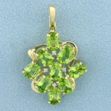 Large Peridot And Diamond Pendant In 14k Yellow Gold