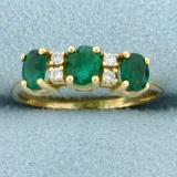 Natural Emerald And Diamond Ring In 14k Yellow Gold