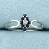 Vintage Natural Sapphire And Diamond Ring In 14k White Gold