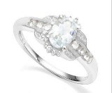 Aquamarine & White Topaz Deco Ring In Sterling Silver