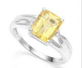 2.4ct Checkerboard Cut Citrine & Diamond Ring In Sterling Silver