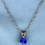 1.5ct Natural Tanzanite Pendant On Anchor Link Chain In 14k White Gold