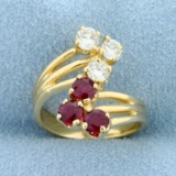 Vintage Natural Ruby And Diamond Ring In 14k Yellow Gold