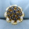 Sapphire And Opal Flower Design Ring In 14k Yellow Gold