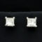 Princess Cut .80ct Tw Diamond Stud Earrings In 14k White Gold