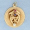 Good Luck Horseshoe And Starfish Pendant Or Charm With Ruby, Sapphire, And Pearl In 14k Yellow Gold