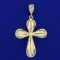 3-d Lace Design Gold Cross Pendant In 14k Yellow Gold