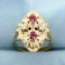 Unique Pink Sapphire And Diamond Flower Ring In 14k Yellow Gold