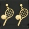 Tennis Racket And Ball Dangle Earrings In 14k Yellow Gold