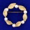 Cultured Pearl Leaf Design Circle Pin In 14k Yellow Gold