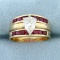 1.5ct Tw Diamond And Ruby Ring In 14k Yellow Gold