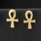 Egyptian Ankh Symbol Earrings In 14k Yellow Gold