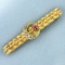 Antique Pink Sapphire And Seed Pearl Pin In 14k Yellow Gold