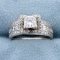 Certified 1.7ct Tw Princess Diamond Halo Style Engagement Ring In 14k White Gold