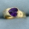 Amethyst And Diamond Heart Ring In 14k Yellow Gold