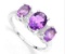2ctw Amethyst & Diamond 3-stone Ring In Sterling Silver