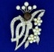 Vintage Tahitian And Akoya Pearl And Diamond Pin Or Brooch In 14k White Gold