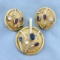 Vintage Diamond, Sapphire, And Ruby Pendant And Earring Set In 14k Yellow And White Gold
