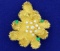 Diamond And Emerald Custom Designed Designer Flower Pin In 18k Yellow Gold