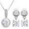 White Topaz & Diamond Earrings, Pendant, & Chain Set In Sterling Silver