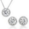 3ctw White Topaz Halo Earrings & Pendant Set In Sterling Silver
