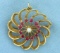 Vintage Ruby And Pearl Pinwheel Pin/pendant In 14k Yellow Gold