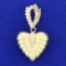 Vintage Solid Gold And Diamond Heart Pendant In 14k Yellow Gold