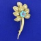 Vintage Turquoise, Ruby, And Diamond Flower Pin In 18k Yellow And White Gold
