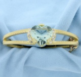 Designer Green Spinel Heart And Diamond Bangle Bracelet In 18k Yellow Gold