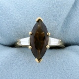 Smoky Topaz And Cz Ring In 14k Yellow Gold