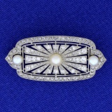 Over 1ct Tw Antique Diamond And Pearl Pin In Platinum