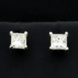 Princess Cut .80ct Tw Diamond Stud Earrings In 14k White Gold