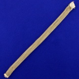 7 1/4 Inch Vintage Diamond And Mesh Leaf Bracelet In 14k Yellow Gold.