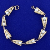 Unique Vintage Cultured Akoya Pearl Link Bracelet In 14k Yellow Gold