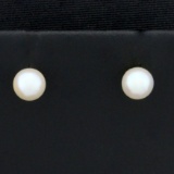 6mm Cultured Akoya Pearl Stud Earrings In 14k Yellow Gold
