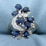 4.4ct Tw Sapphire And Diamond Cocktail Ring In 14k White Gold
