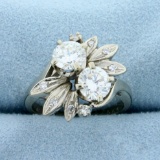 1 2/3ct Tw Flower Design Diamond Ring In 14k White Gold