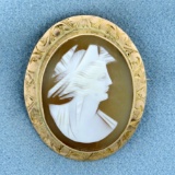 Vintage Cameo Pin In 14k Yellow Gold
