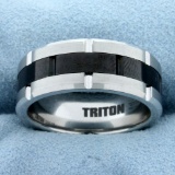Triton Brick Pattern Men's Band Ring In Tungsten Carbide