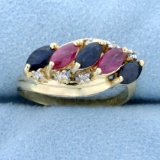 1.5ct Tw Natural Sapphire And Ruby Ring In 14k Yellow Gold