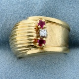 Unique Ruby And Diamond Ring In 14k Yellow Gold